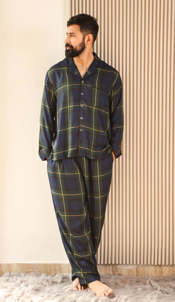 Luxeliv mens loungewear Set Glen Checkered pyjama set