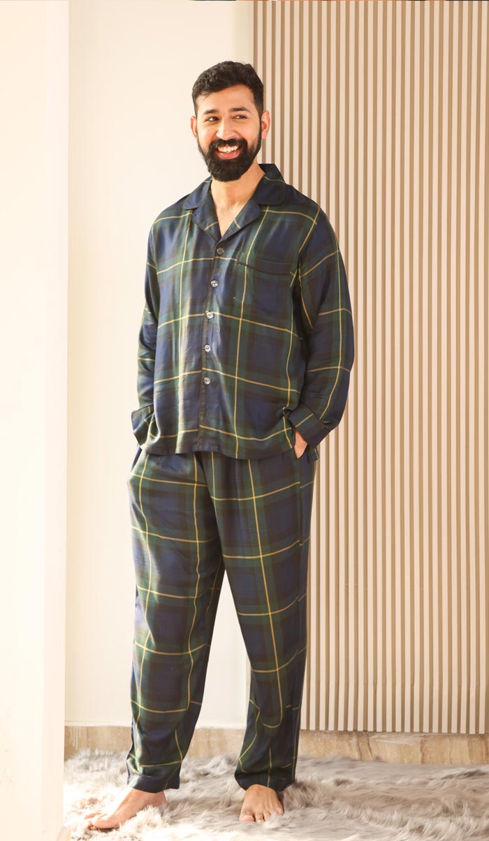 Luxeliv mens loungewear Set Glen Checkered pyjama set