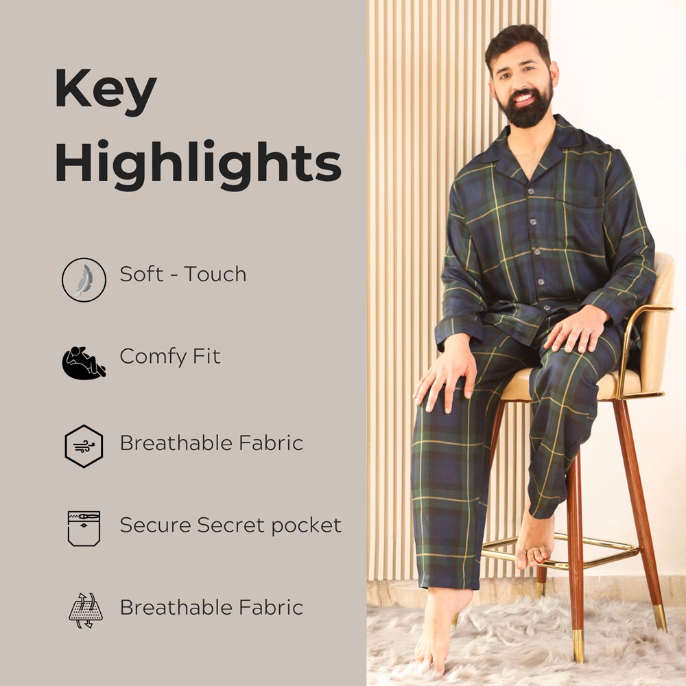 Luxeliv mens loungewear Set Glen Checkered pyjama set