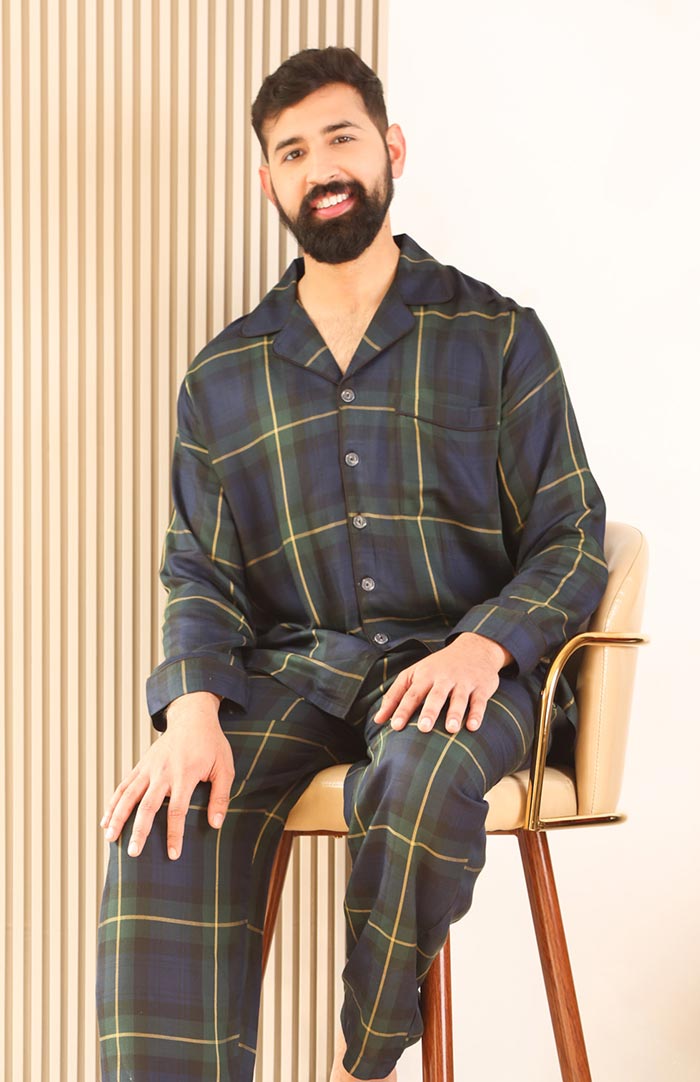 Glen Checkered Loungewear Set for Men | Luxeliv