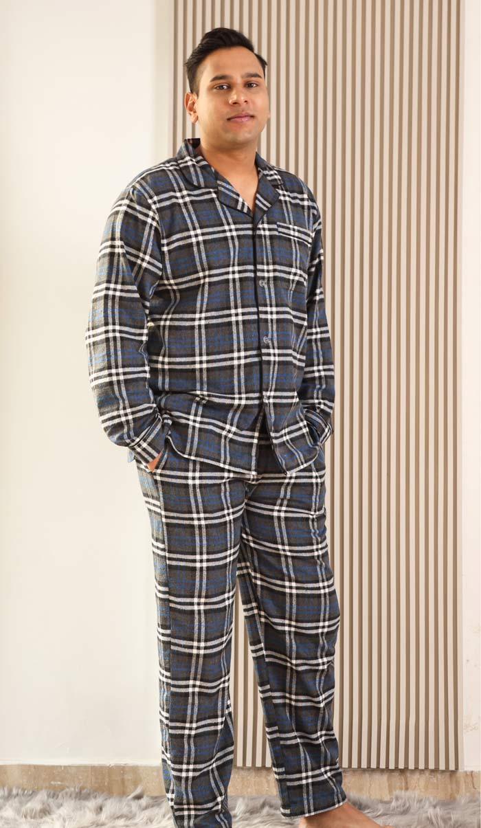 Luxeliv-mens-loungewear-Set-Cosy-Grey-Checkered-pyjama-set