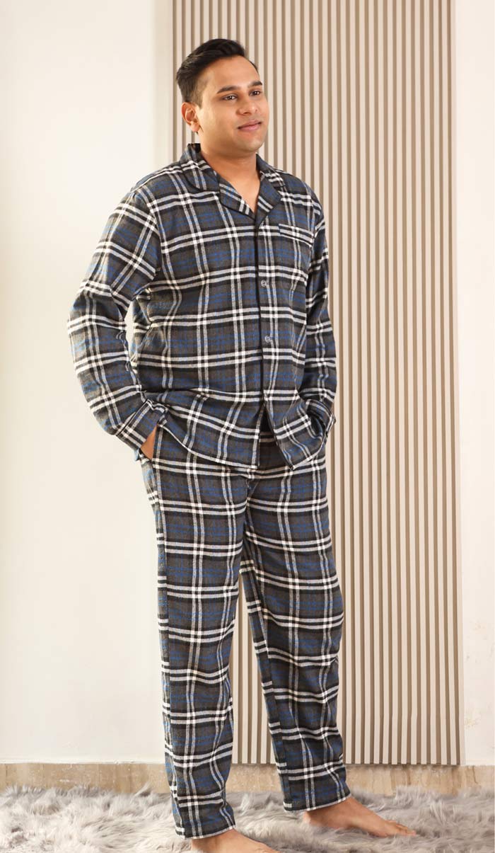 Luxeliv-mens-loungewear-Set-Cosy-Grey-Checkered-pyjama-set