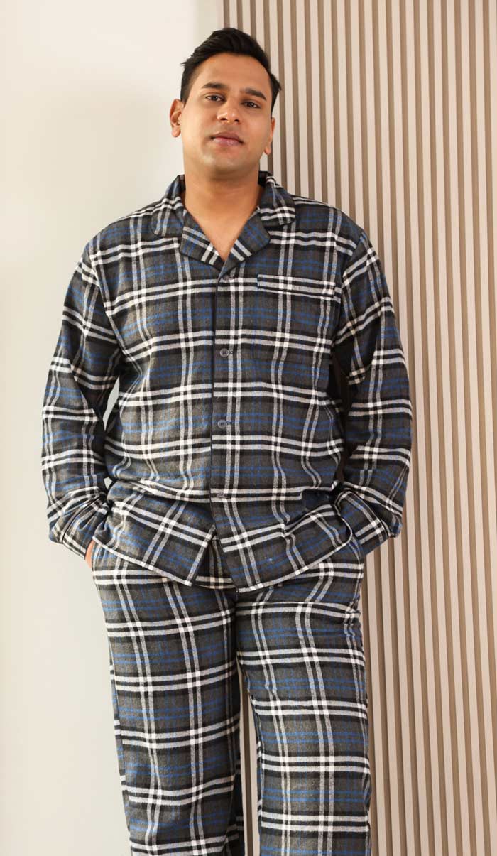 Luxeliv-mens-loungewear-Set-Cosy-Grey-Checkered-pyjama-set