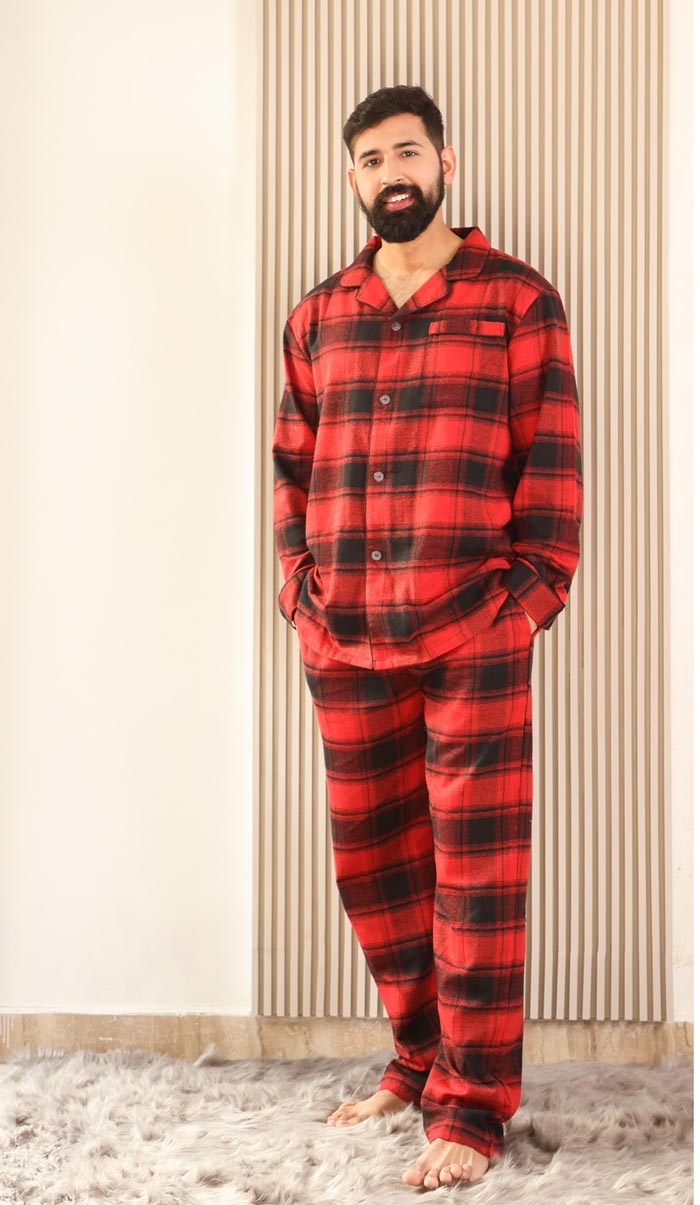 Luxeliv mens loungewear Set Red Santa Checkered pyjama set