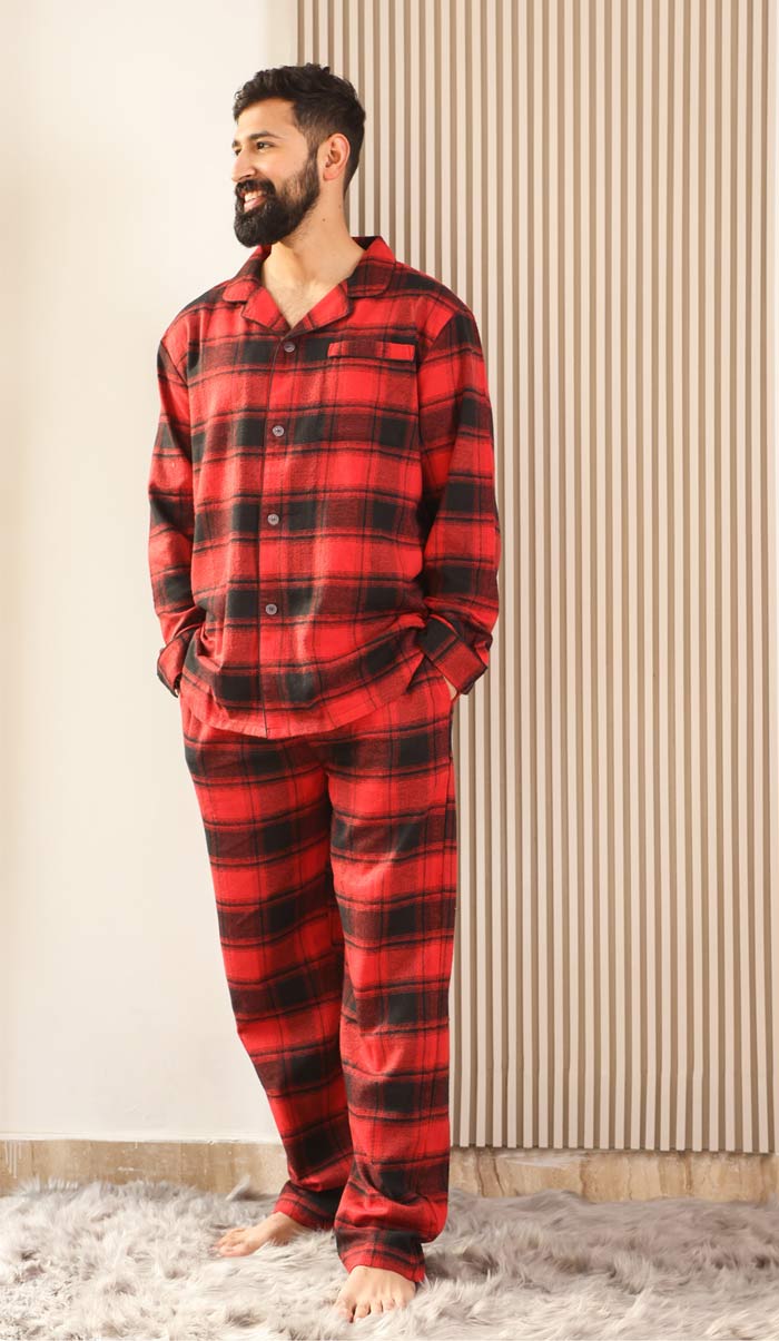 Luxeliv mens loungewear Set Red Santa Checkered pyjama set