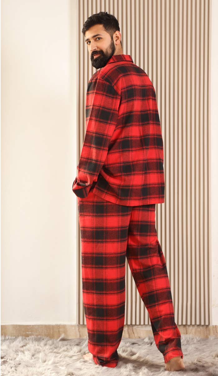 Luxeliv mens loungewear Set Red Santa Checkered pyjama set