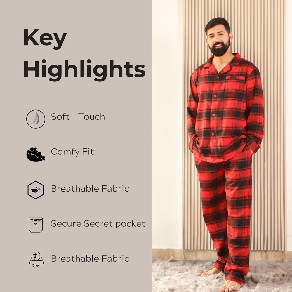 Luxeliv mens loungewear Set Red Santa Checkered pyjama set