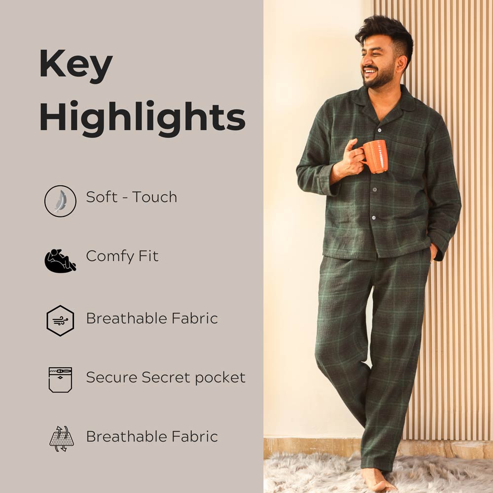Luxeliv-mens-loungewear-Set-holy green-Checkered-pyjama-set