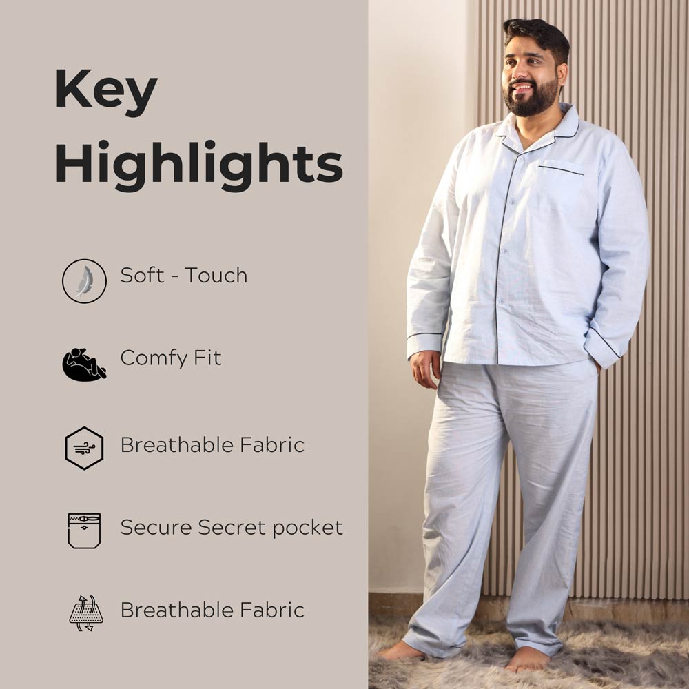 Luxeliv-mens-loungewear-Set-no monday blues- blue-solid-pyjama-set
