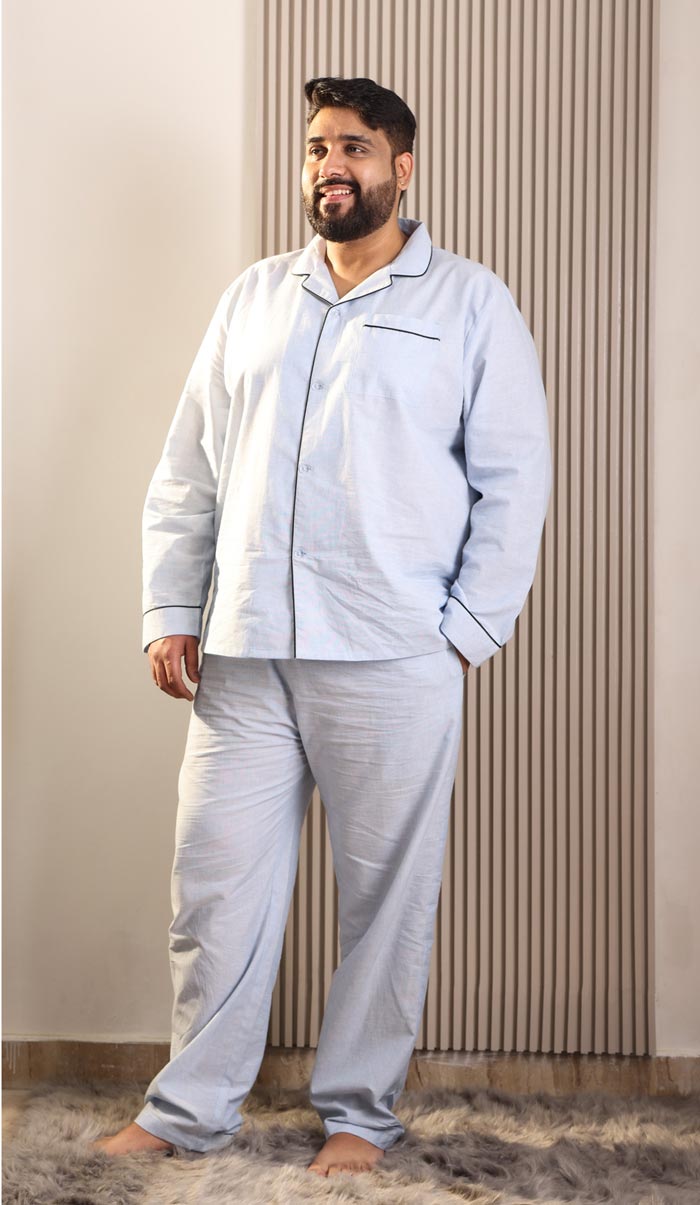 Luxeliv-mens-loungewear-Set-no monday blues- blue-solid-pyjama-set