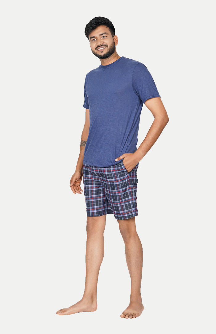 Summer Blue - T-shirt & Shorts | Checkered Loungewear Set