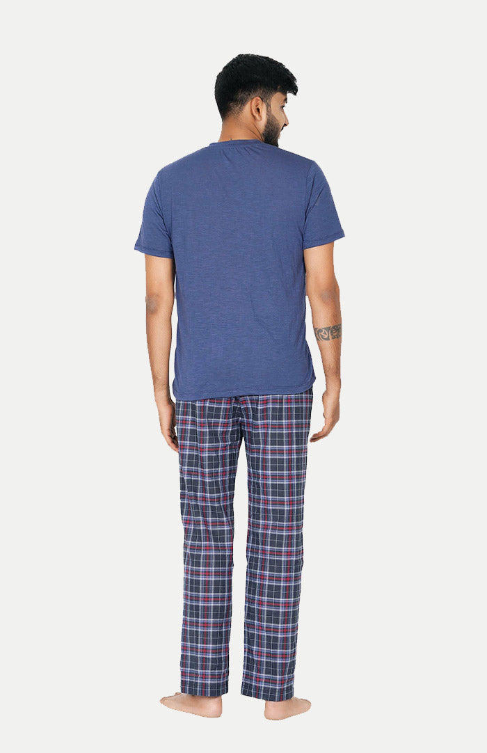 Luxeliv-mens-loungewear-blue-checkered-Checkered-pyjama--tshirt