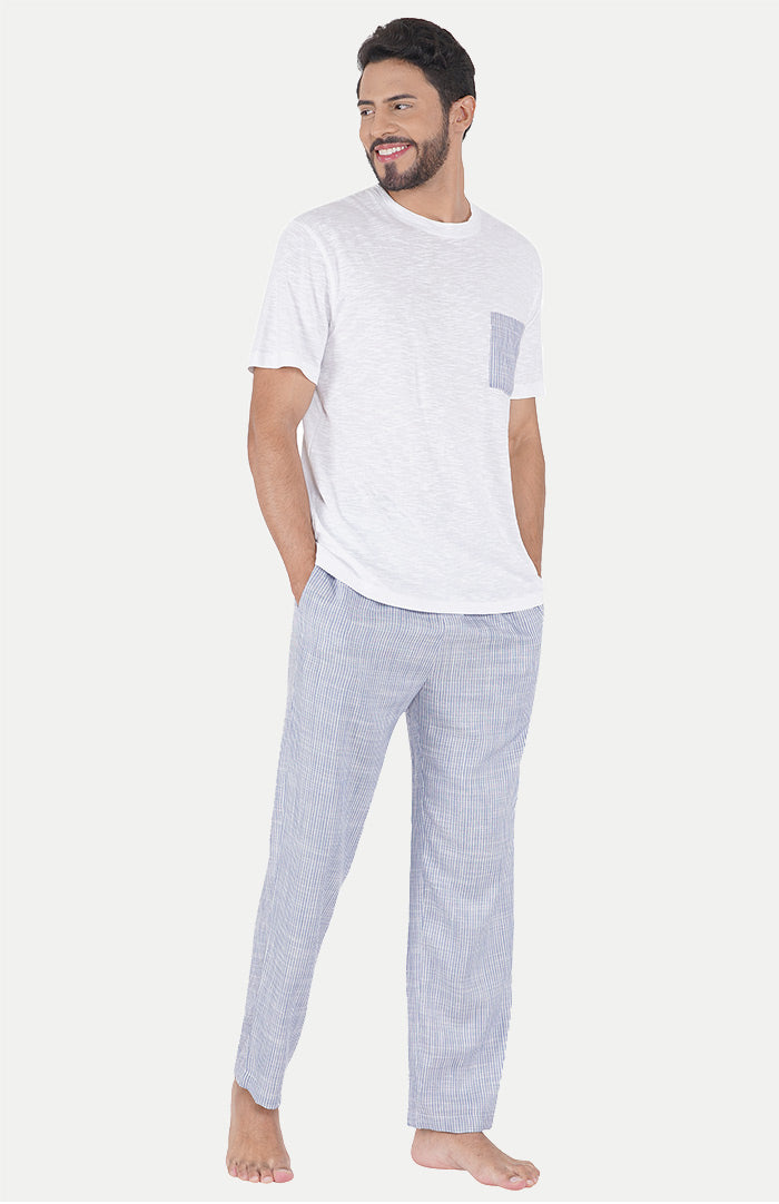 Serene Sky T-Shirt & Pyjama Set | Stripes Loungewear Set