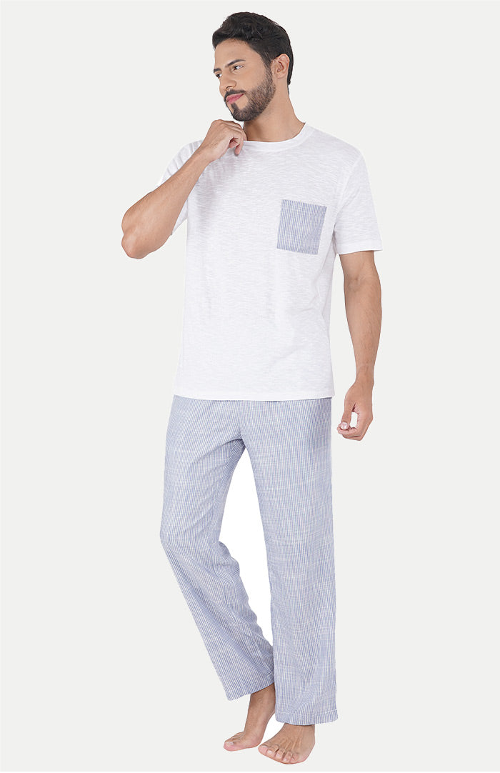 Serene Sky T-Shirt & Pyjama Set | Stripes Loungewear Set