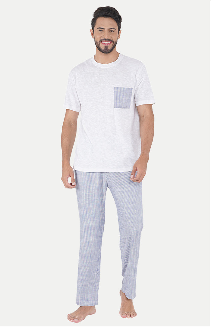 Serene Sky T-Shirt & Pyjama Set | Stripes Loungewear Set