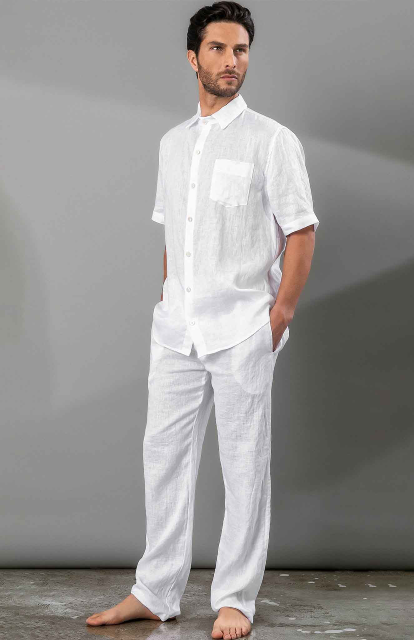 White Summer | White Co-ord Cotton Linen-LUXELIV-MEN-sleepwear-loungewear-homewear