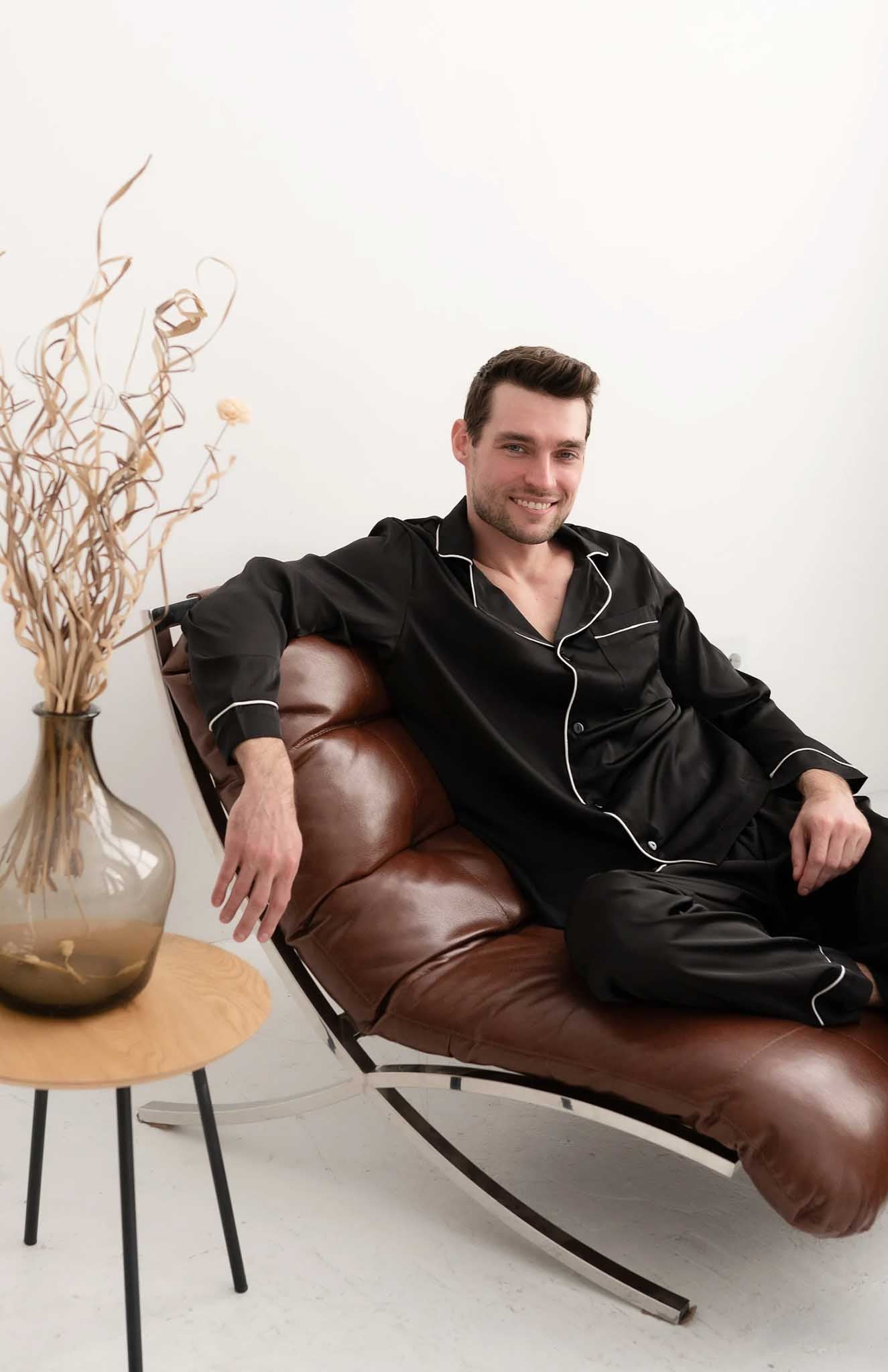 Midnight Maverick | Black Satin Loungewear Set