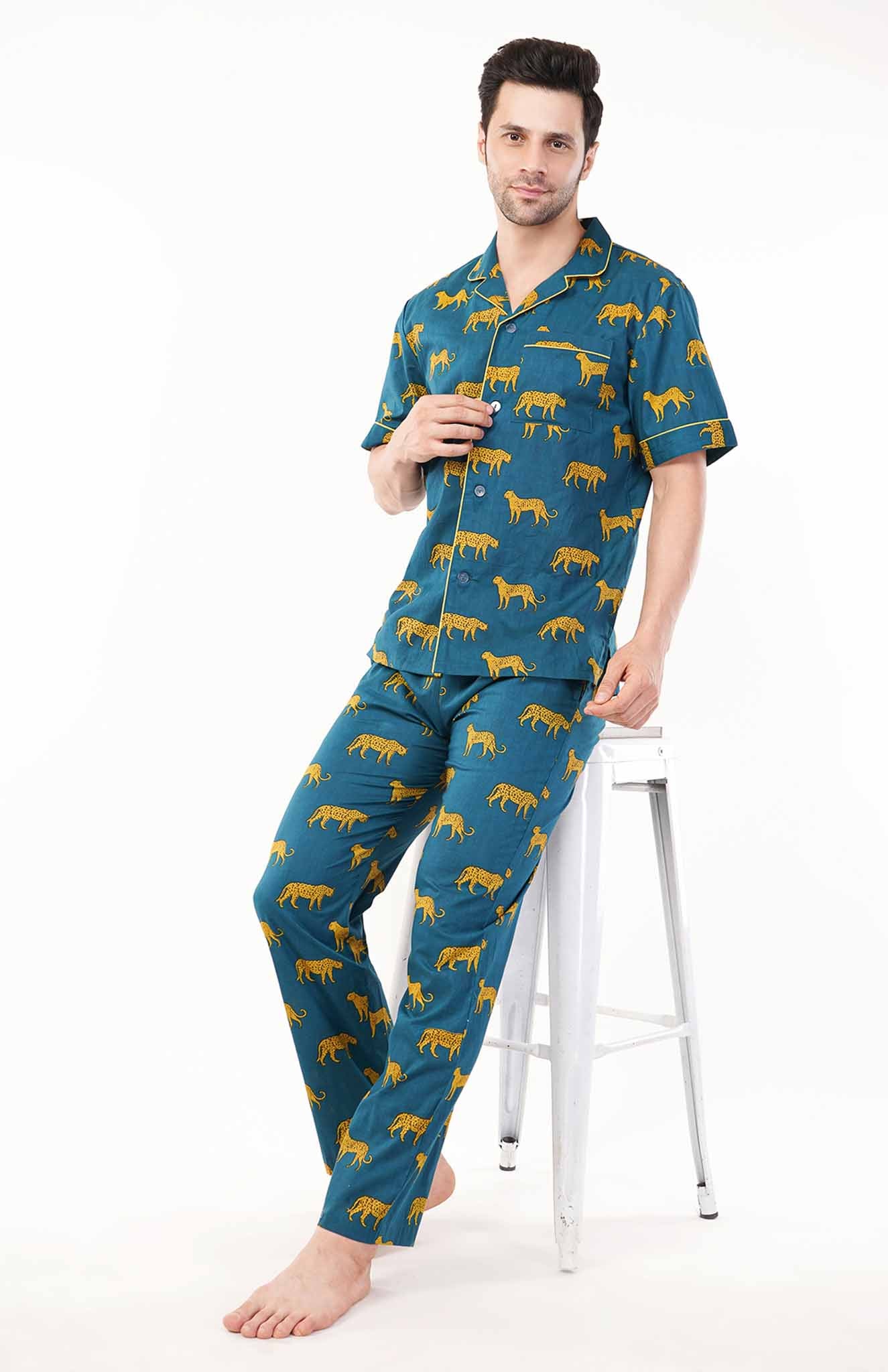 Cobalt Blue Panther | Cotton Loungewear Set