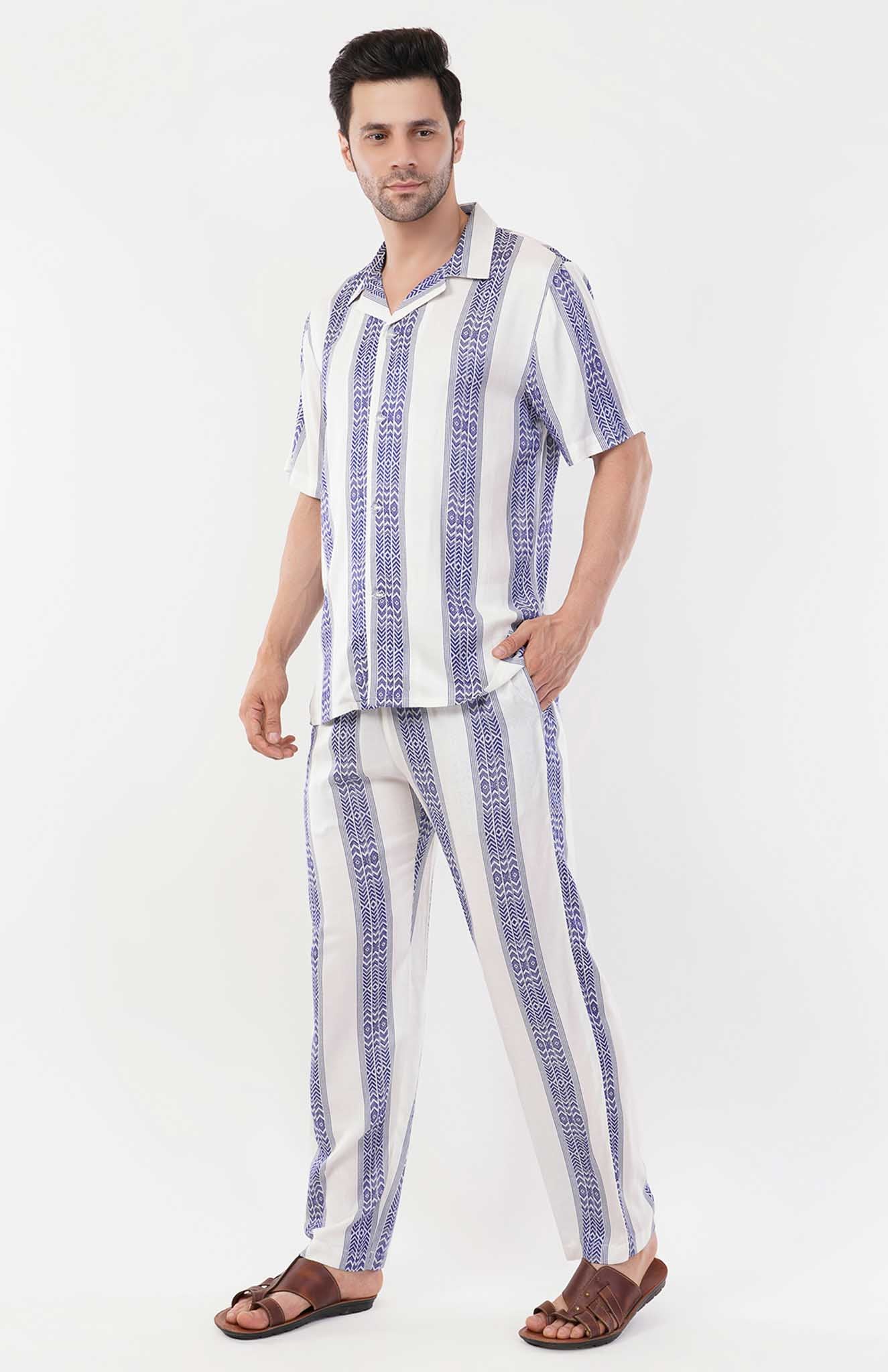 Sapphire Wave | Blue- White Cotton Co-ord Set