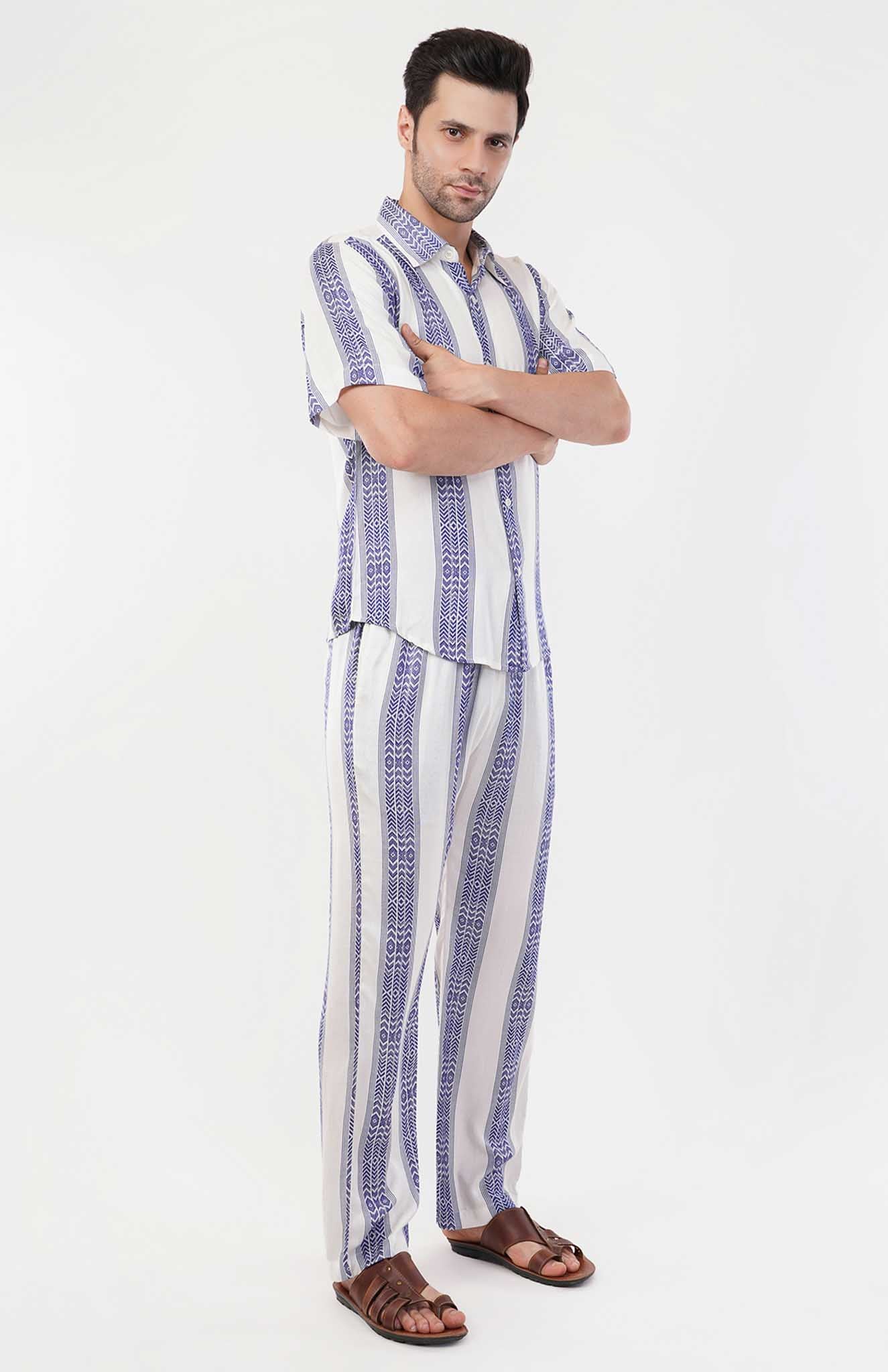 Sapphire Wave | Blue- White Cotton Co-ord Set