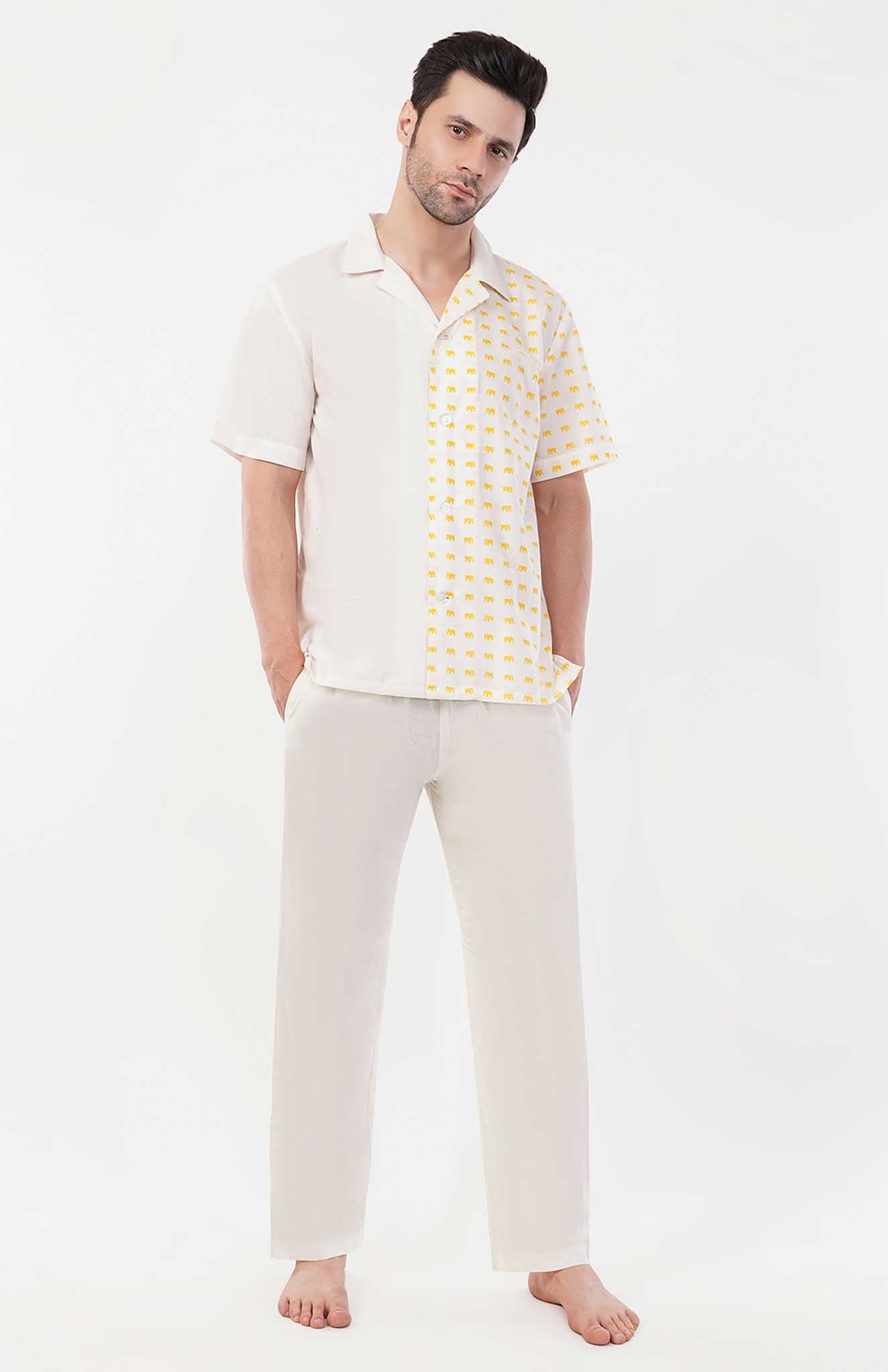 Golden Trunks | Yellow - White Cotton Co-ord Set