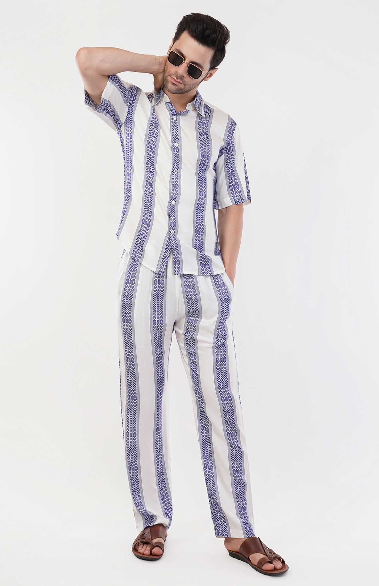 Sapphire Wave | Blue- White Cotton Co-ord Set