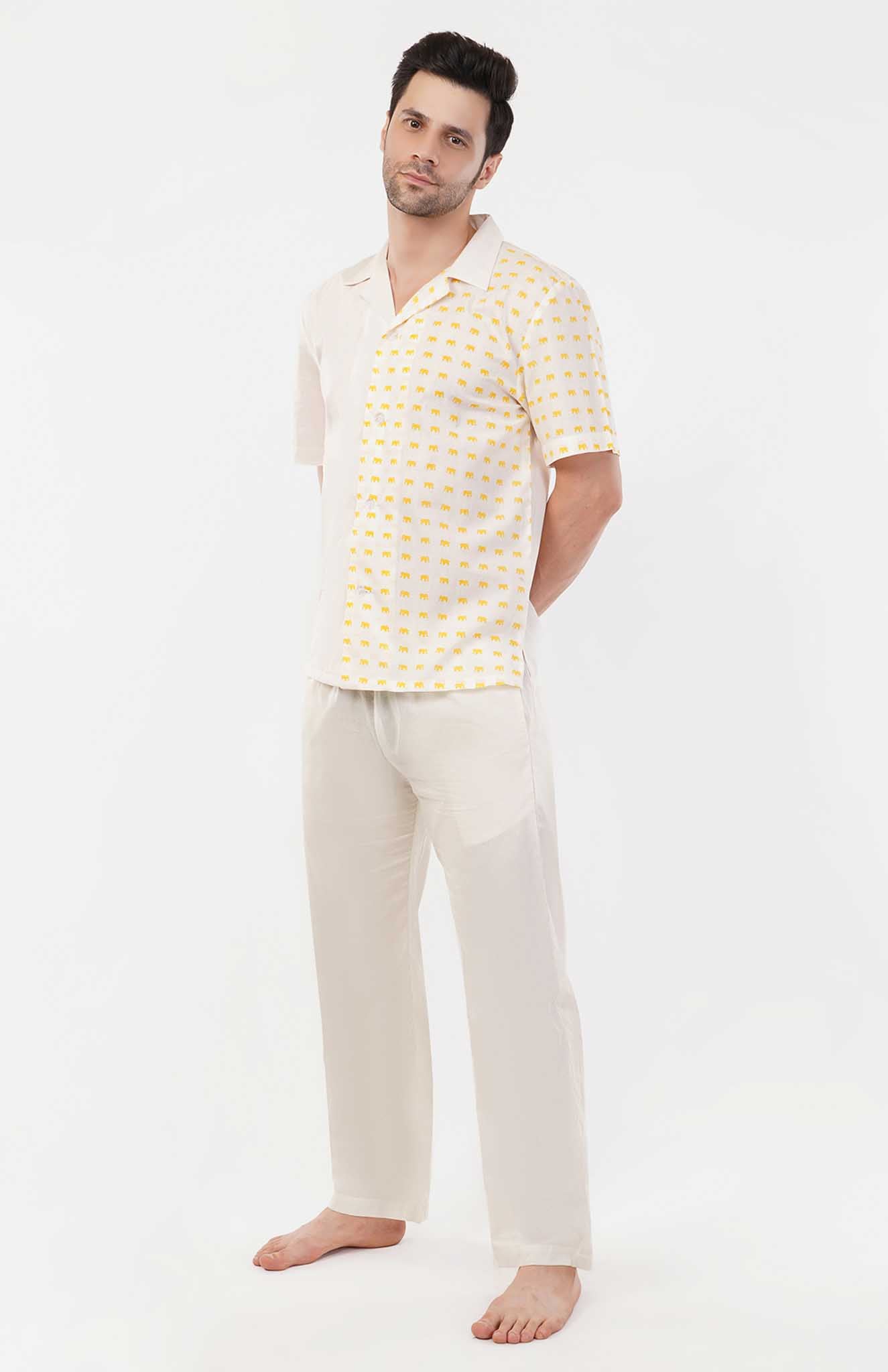 Golden Trunks | Yellow - White Cotton Co-ord Set