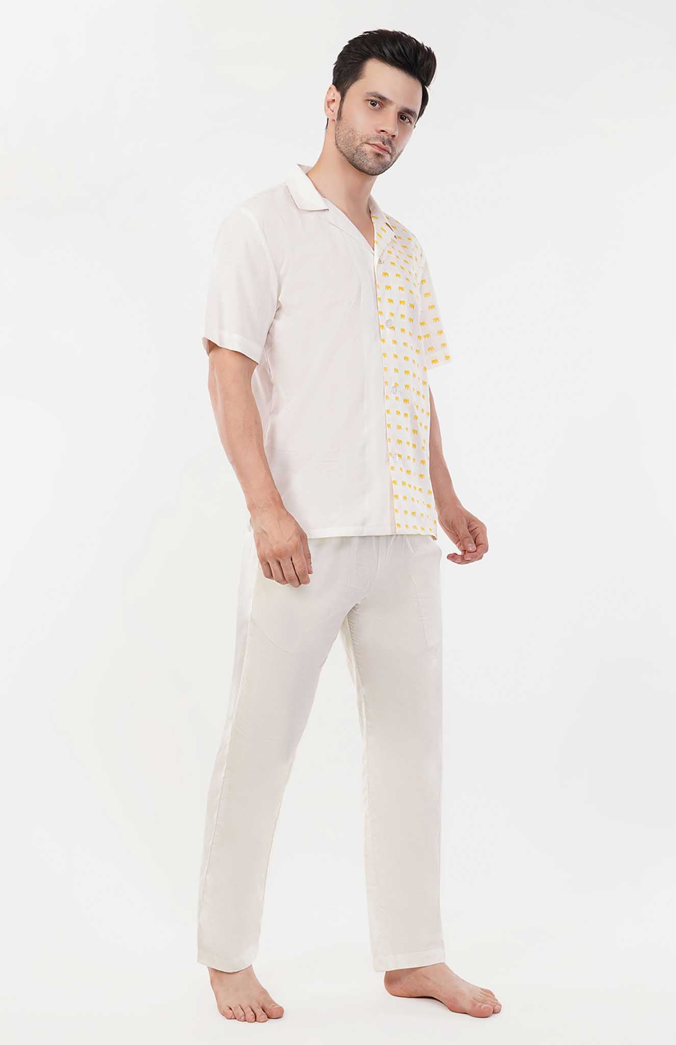 Golden Trunks | Yellow - White Cotton Co-ord Set
