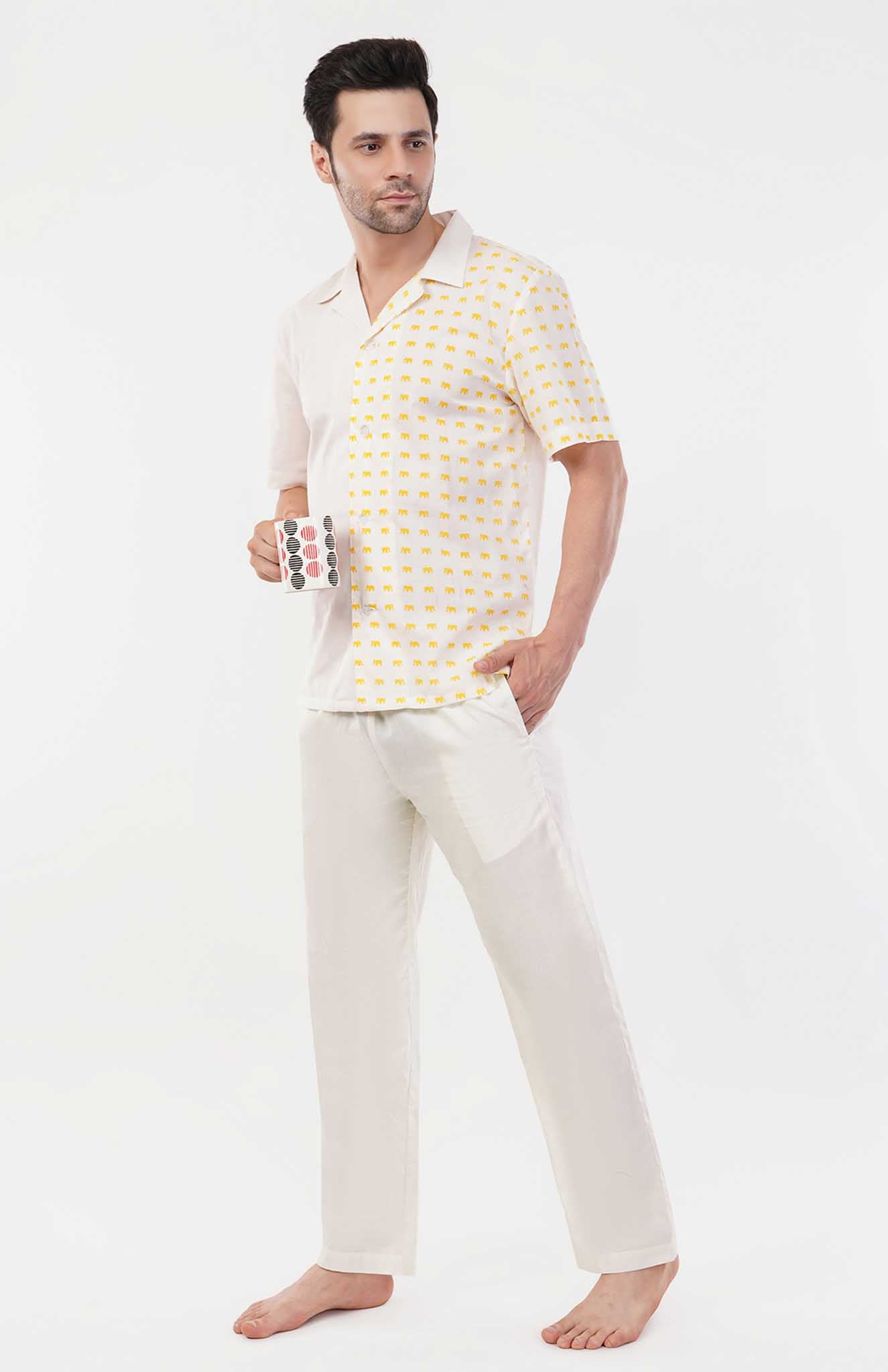 Golden Trunks | Yellow - White Cotton Co-ord Set