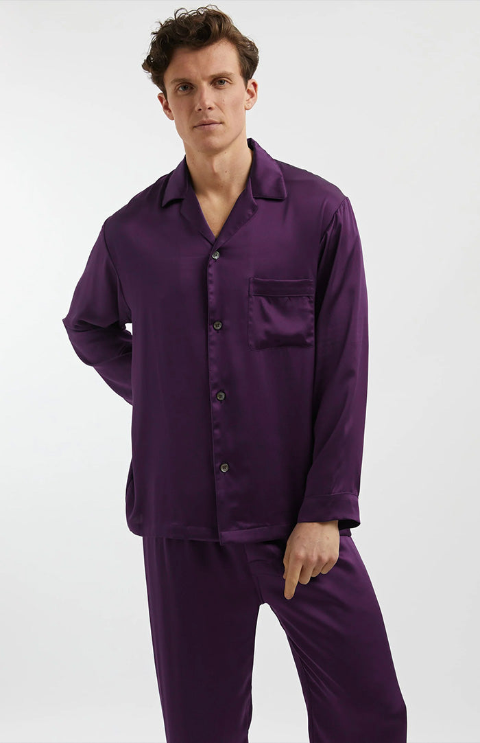 Regal Plum Men's Satin Loungewear Set for Men | Luxeliv
