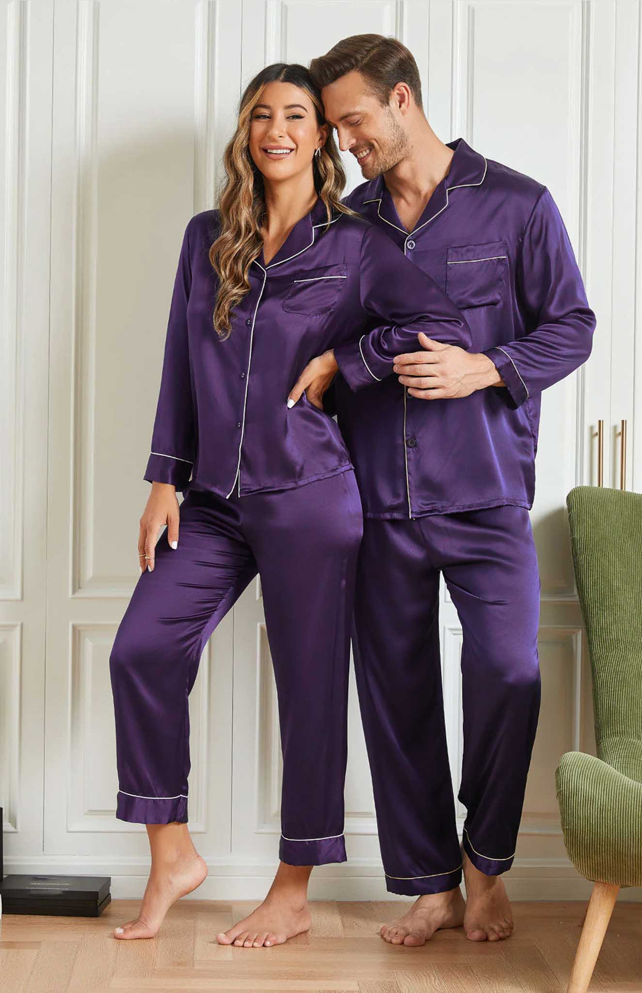 Satin Soulmates | Purple Satin Loungewear Set For Couples