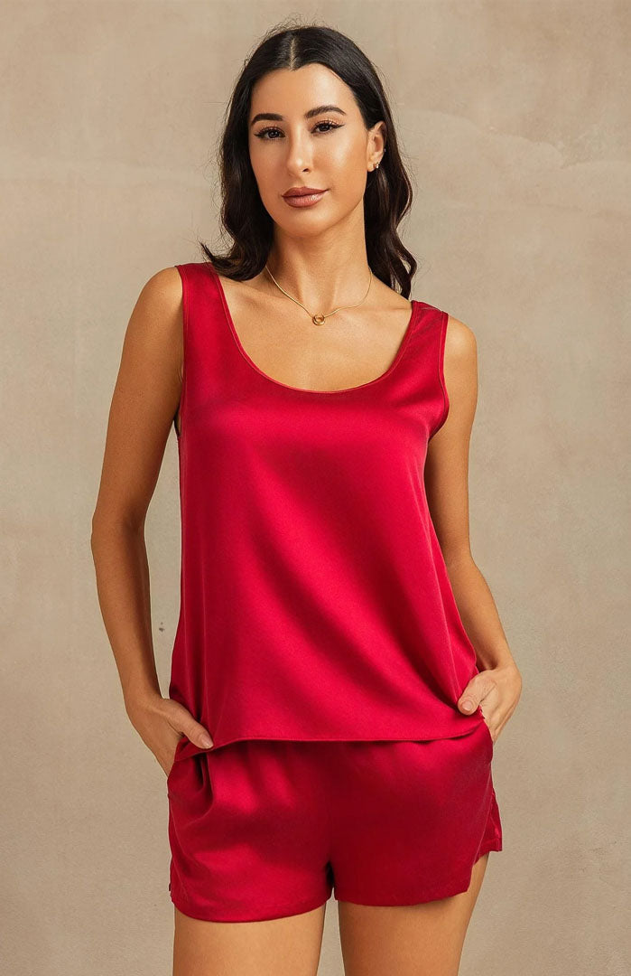 Scarlet Allure | Red Satin Cami & Shorts Set