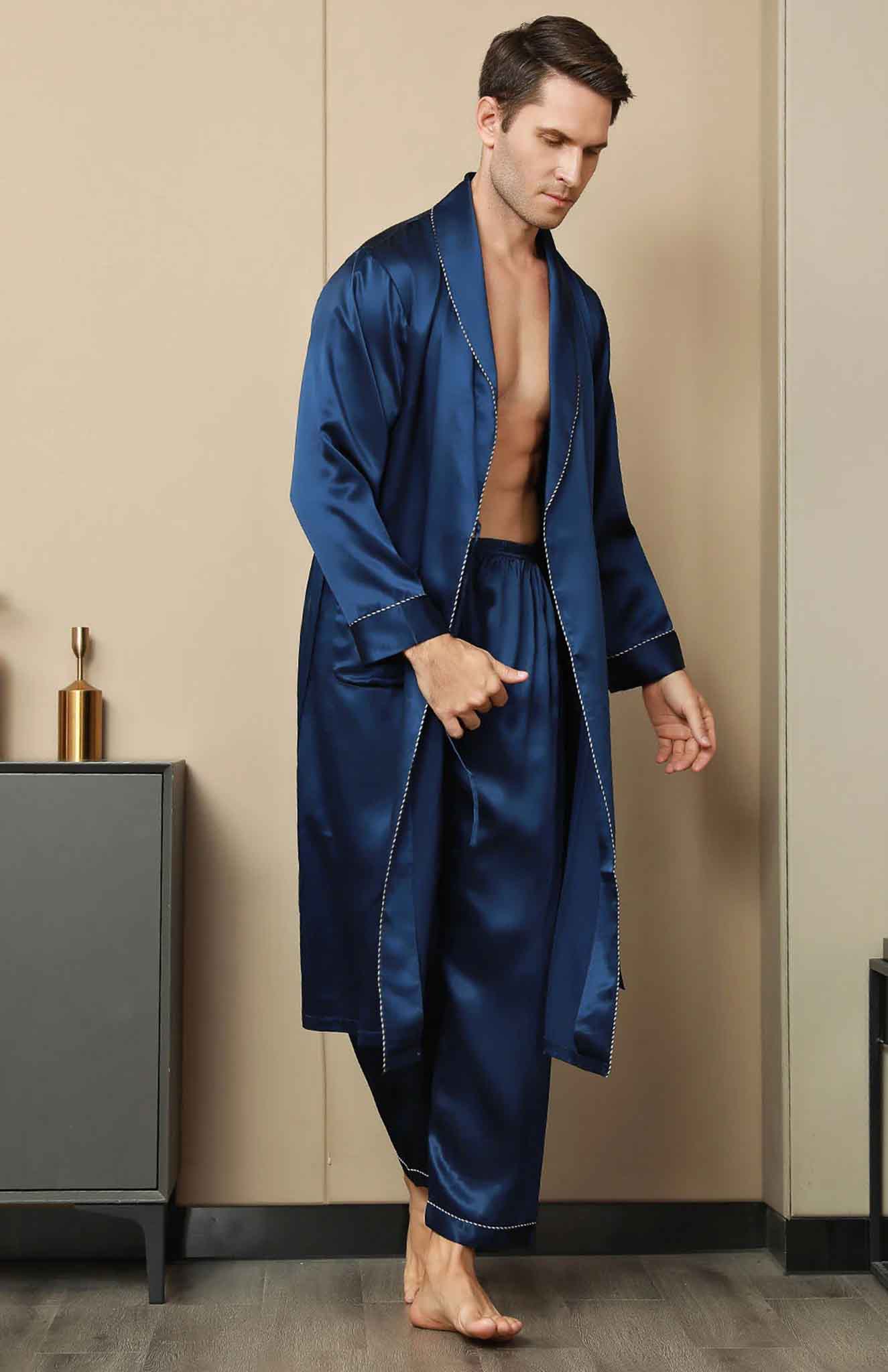 Midnight Blue Satin Robe and Pyjama - Luxurious Loungewear Collection