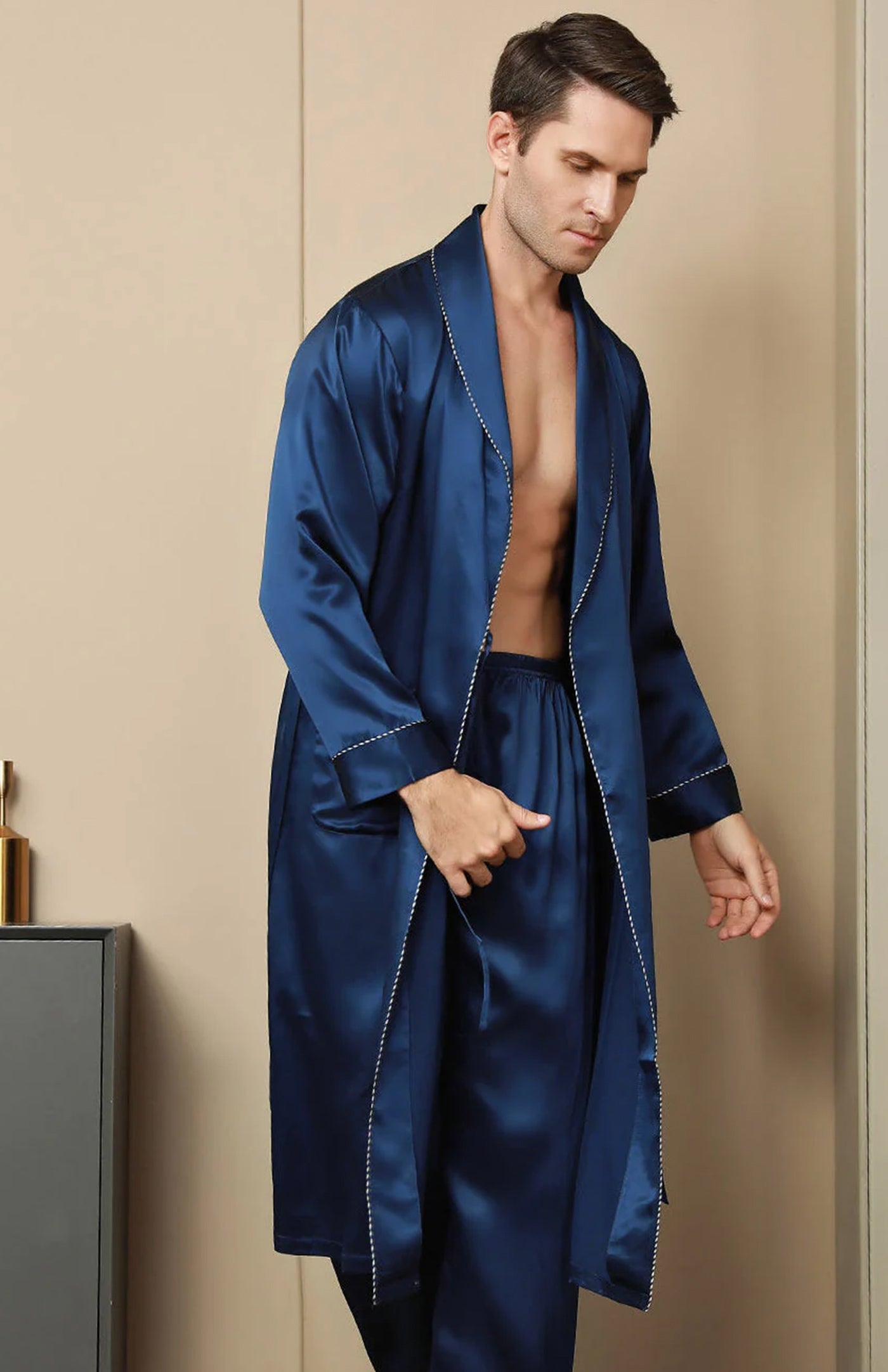 Midnight Blue Satin Robe and Pyjama - Luxurious Loungewear Collection