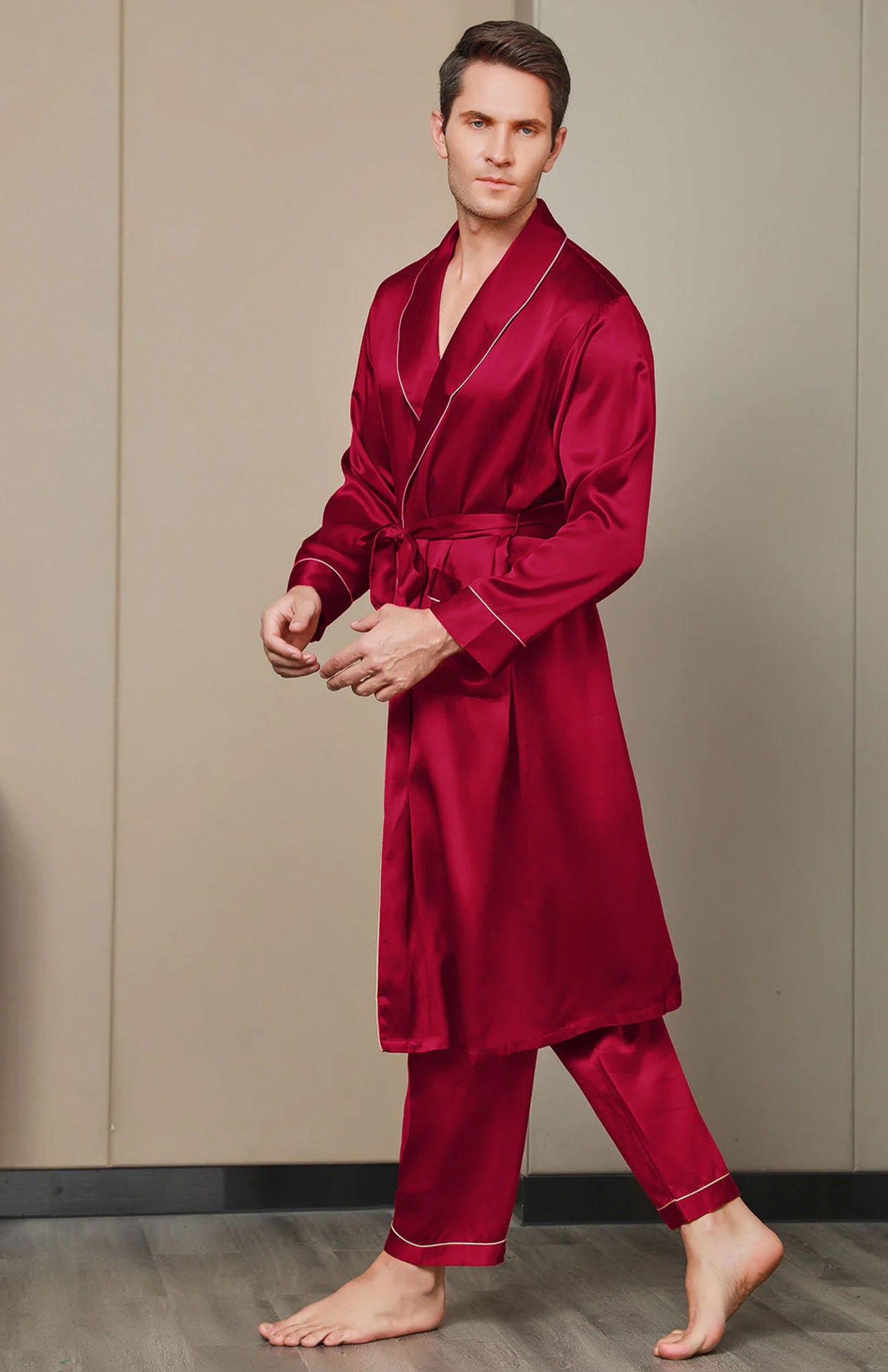Regal Red Satin Robe and Pyjama - Luxurious Loungewear Collection