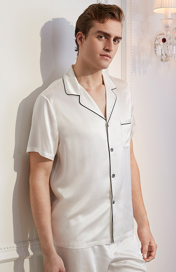 Classic Satin Short-Sleeve Loungewear Set for Men