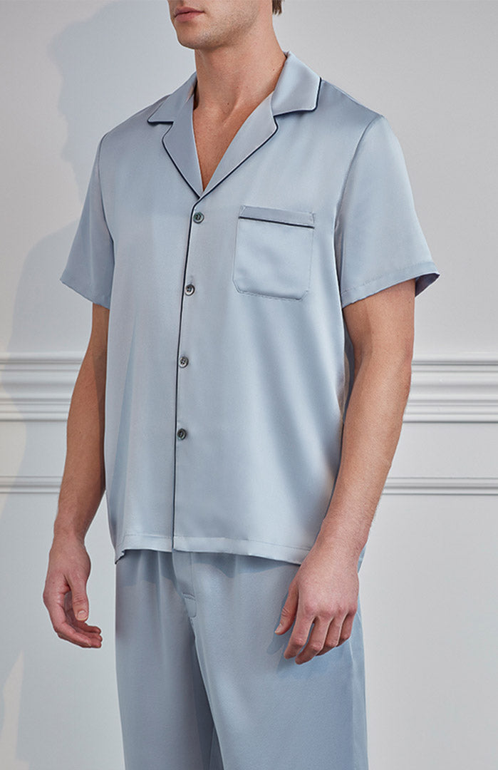 Classic Satin Short-Sleeve Loungewear Set for Men