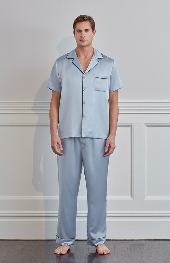 Classic Satin Short-Sleeve Loungewear Set for Men