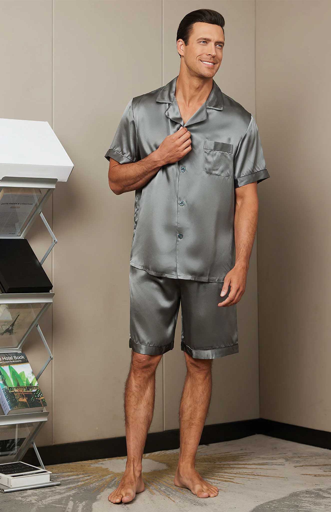 Grey Satin Co Ord Set for Men | Luxeliv
