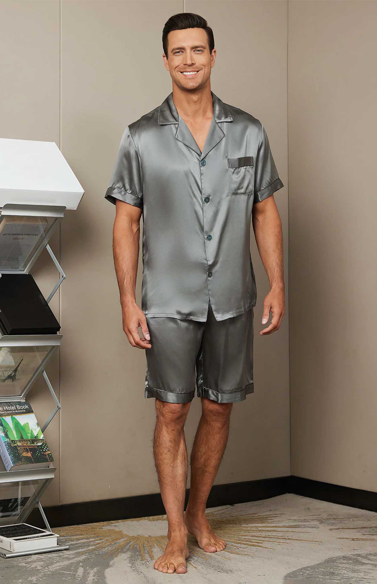 Grey Satin Loungewear Set | Shorts and short Co-ord Set