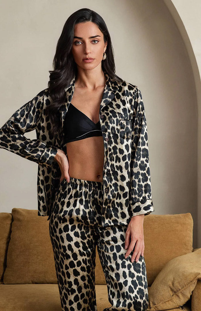 Leopard Lair | Leopard Print Satin Loungewear Set