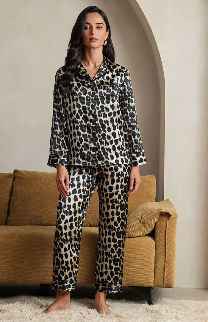 Leopard Lair | Leopard Print Satin Loungewear Set