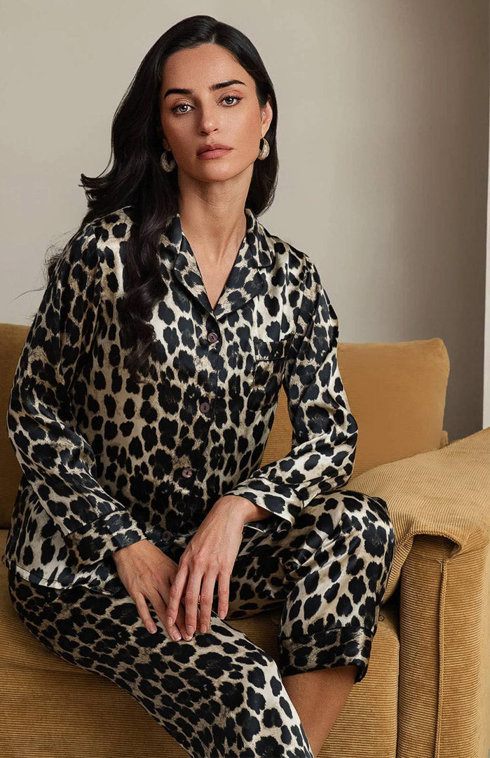 Leopard Lair | Leopard Print Satin Loungewear Set