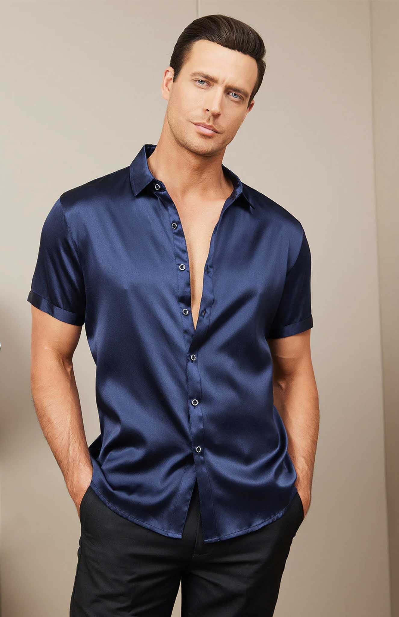 Navy Steel Men's | Dark Blue Satin Shirt
