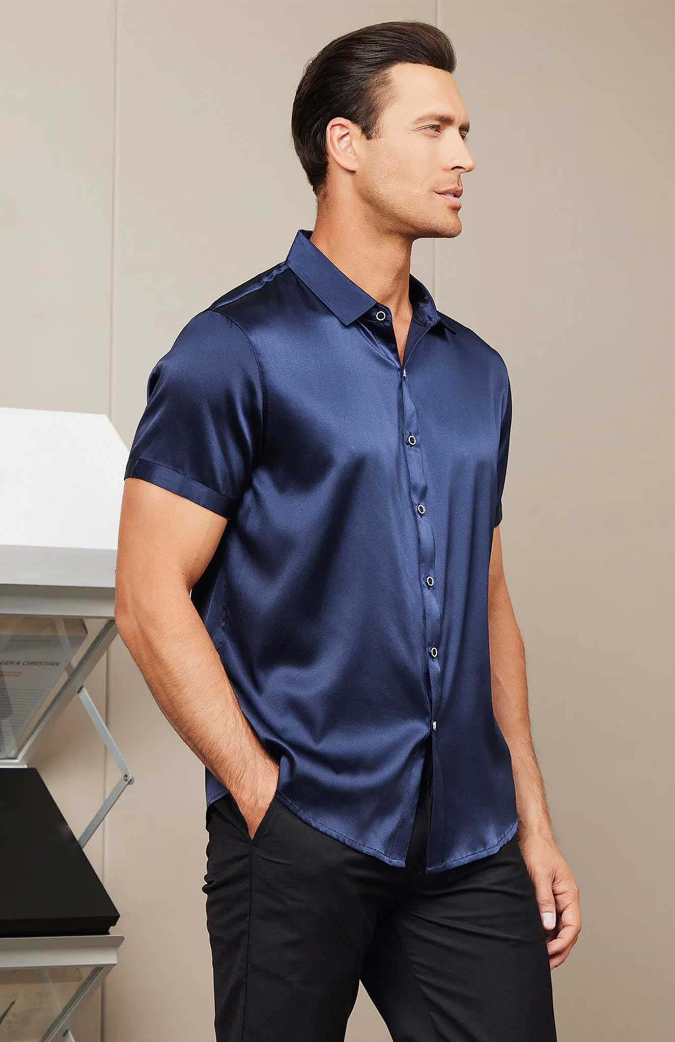 Navy Steel Men's | Dark Blue Satin Shirt