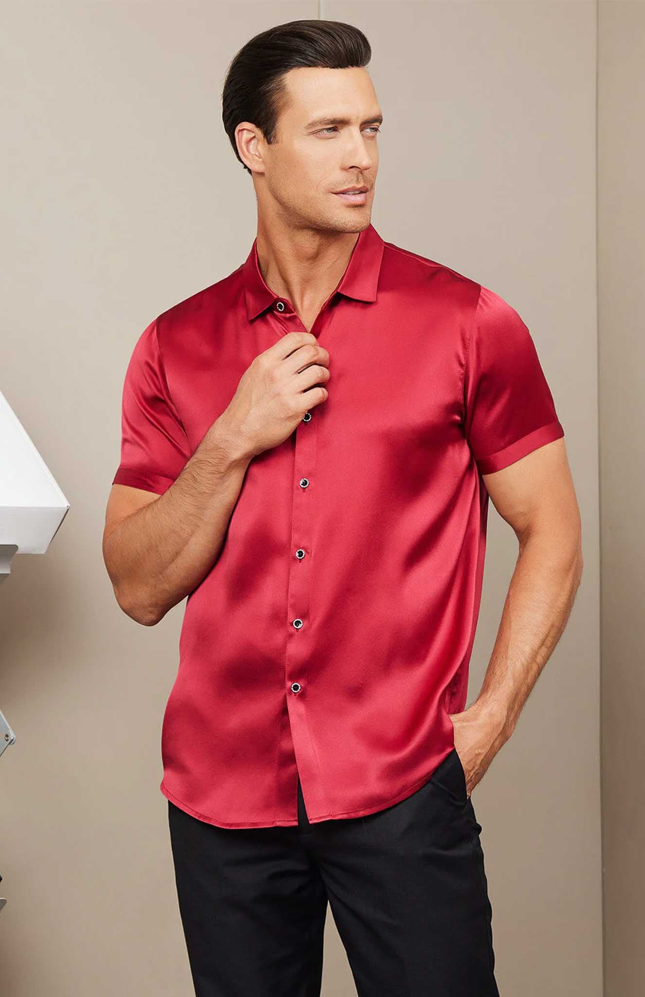 Red Command Men Satin Shirt - Main Image