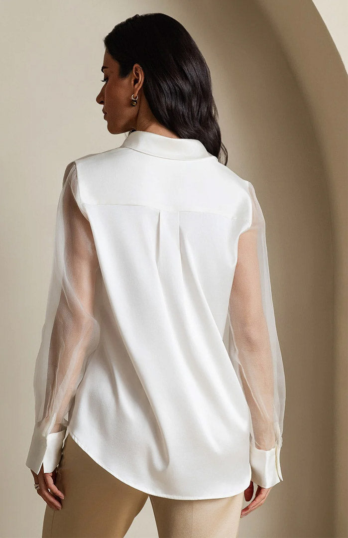 Eleganza | White Satin-Organza Shirt