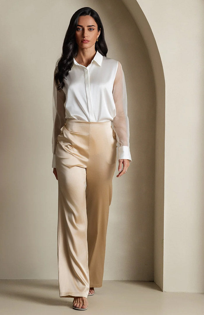 Eleganza | White Satin-Organza Shirt
