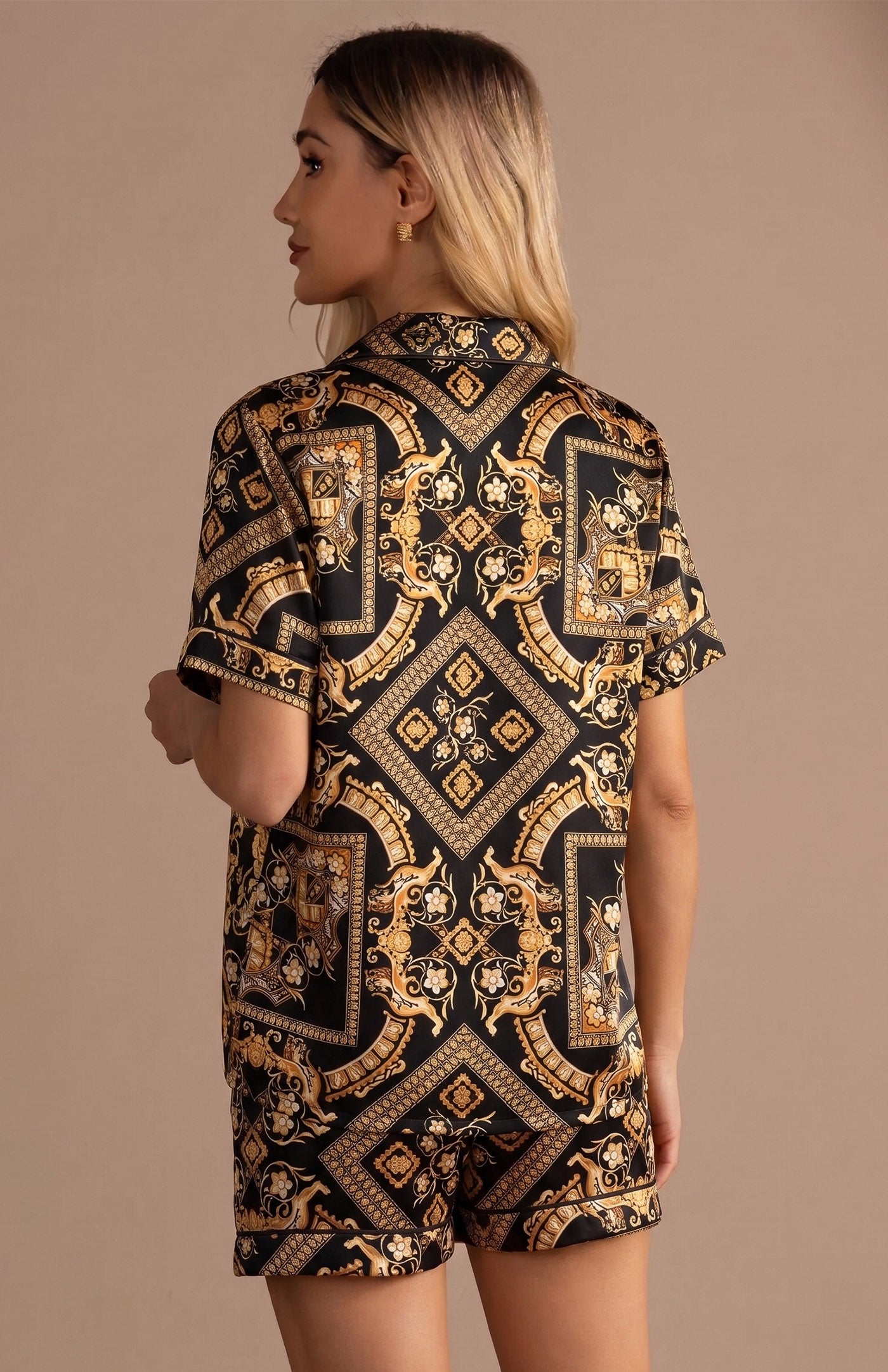 Baroque Opulence | Luxury Printed Satin Shorts Set