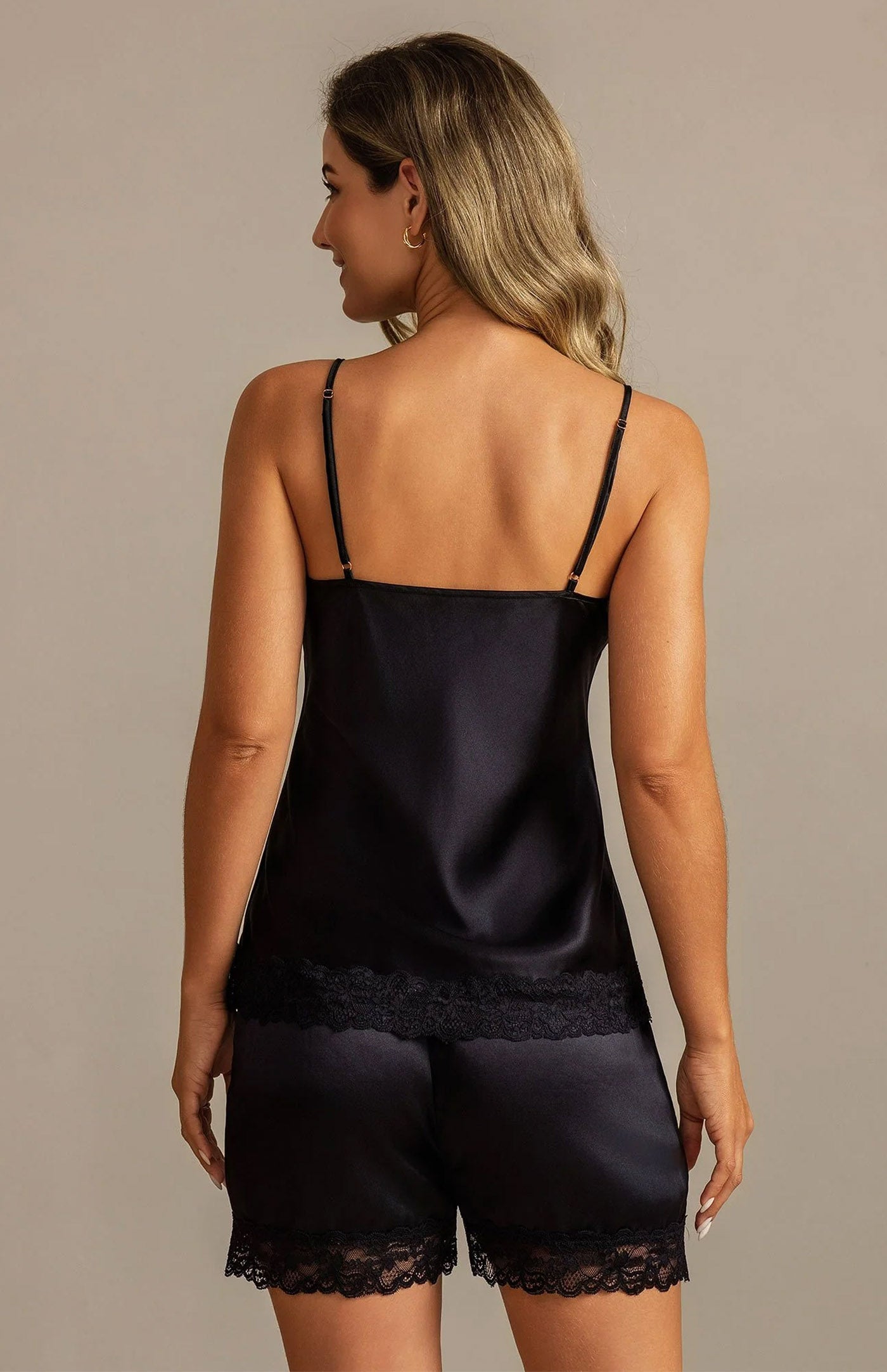 Midnight Elegance | Romantic Satin Lace Cami & Shorts Set